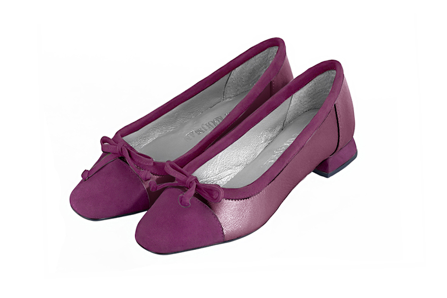 Mulberry purple women's ballet pumps, with low heels. Square toe. Flat flare heels - Florence KOOIJMAN